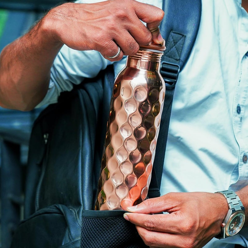 Perilla Home Pure Copper Water Bottle 34 Oz Leak Proof 100% Pure Ayurvedic Copper Vessel - Drink More Water And Enjoy The Health Benefits Immediately - For Gym, Yoga Bottle (Diamond Pattern) - Image 3